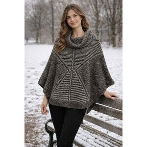 DKNYC Cowl Neck Sweater Poncho Black Gray Mohair Wool Womens XS/S Warm Soft